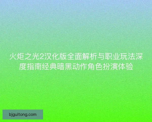 火炬之光2汉化版全面解析与职业玩法深度指南经典暗黑动作角色扮演体验